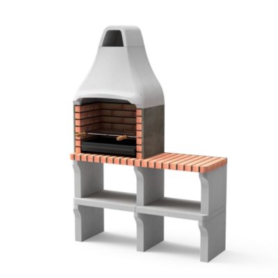 MOVELAR-Barbecue préfabriqué à bois et charbon de bois New Iberia PlusxL 1 support latéral(Gris,Orange-128x47x190cm) REF : M00049