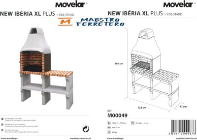 MOVELAR-Barbecue préfabriqué à bois et charbon de bois New Iberia PlusxL 1 support latéral(Gris,Orange-128x47x190cm) REF : M00049