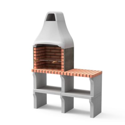 MOVELAR - Barbecue préfabriqué à bois et charbon de bois New Iberia PlusxL 1 support latéral (Gris,Orange-128x47x190cm)REF: M00196