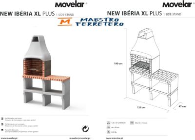 MOVELAR - Barbecue préfabriqué à bois et charbon de bois New Iberia PlusxL 1 support latéral (Gris,Orange-128x47x190cm)REF: M00196