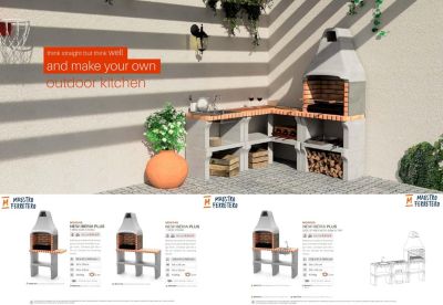 MOVELAR - Barbecue préfabriqué à bois et charbon de bois New Iberia PlusxL 1 support latéral (Gris,Orange-128x47x190cm)REF: M00196