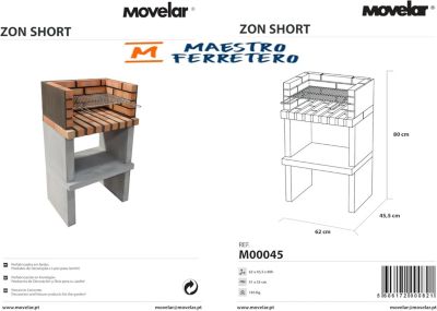 MOVELAR - Barbecue préfabriqué à bois et charbon de bois Niza/Zon Short Plus(Gris, Orange - 62x46x107cm)REF : M00045 - Extérieure