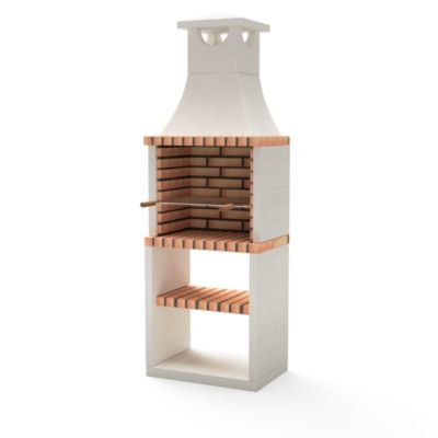 MOVELAR - Barbecue préfabriqué à bois et charbon de bois Nola Plus (Blanc, Orange - 70x47x221 cm) REF : M00138 - Usage Extérieur