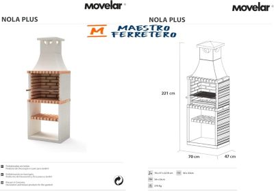 MOVELAR - Barbecue préfabriqué à bois et charbon de bois Nola Plus (Blanc, Orange - 70x47x221 cm) REF : M00138 - Usage Extérieur