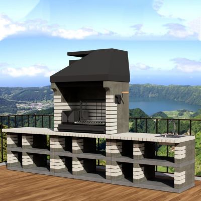 MOVELAR - Barbecue préfabriqué à bois et charbon de bois PACK 1 PAN AMERICA BEIGE ( 360x70x220 cm) REF : M00380 - Extérieure