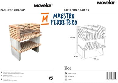 MOVELAR - Barbecue préfabriqué à bois et charbon de bois Paellero Grao 85 (Orange-100x70x120cm)REF : 3900 - Utilisation Extérieure
