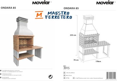 MOVELAR - Barbecue préfabriqué à bois et charbon de bois Paellero Ondara 85 (Gris, Orange - 178x70x255 cm) REF : 3915 - Extérieure