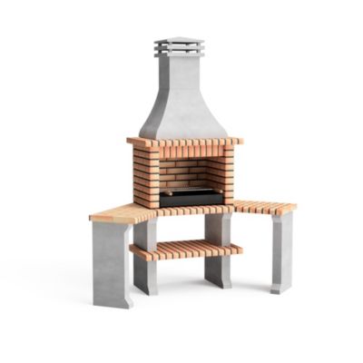 MOVELAR - Barbecue préfabriqué à bois et charbon de bois Roma 2 tables d'appoint d'angle (Gris, Orange-160x58x240 cm) REF : 3800/1