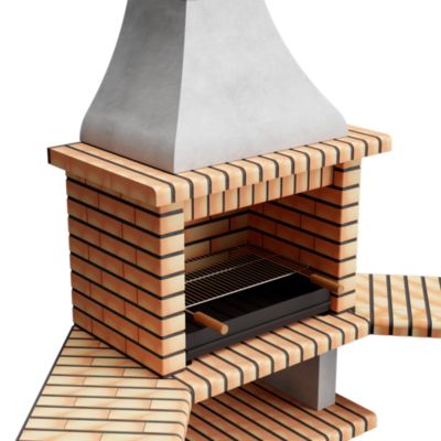 MOVELAR - Barbecue préfabriqué à bois et charbon de bois Roma 2 tables d'appoint d'angle (Gris, Orange-160x58x240 cm) REF : 3800/1