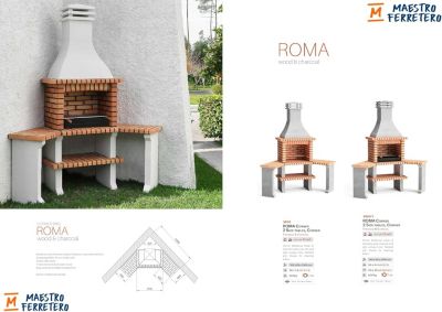 MOVELAR - Barbecue préfabriqué à bois et charbon de bois Roma 2 tables d'appoint d'angle (Gris, Orange-160x58x240 cm) REF : 3800/1