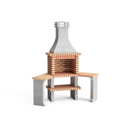 MOVELAR - Barbecue préfabriqué à bois et charbon de bois Roma 2 tables d'appoint d'angle (Gris, Orange - 160x58x240 cm) REF : 3800
