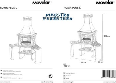 MOVELAR - Barbecue préfabriqué à bois et charbon de bois Roma 2 tables d'appoint d'angle (Gris, Orange - 160x58x240 cm) REF : 3800