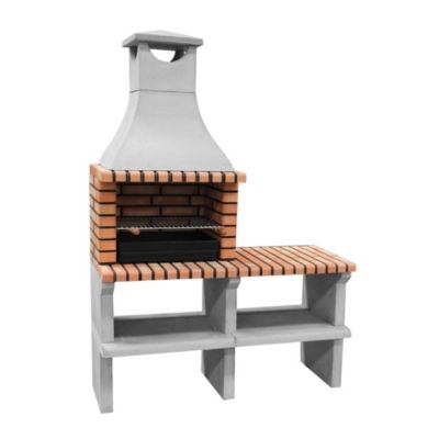 MOVELAR - Barbecue préfabriqué à bois et charbon de bois SinesxL (Gris, Orange - 144x58x200 cm) REF : 3530/3 - Usage Extérieur