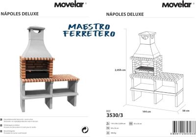 MOVELAR - Barbecue préfabriqué à bois et charbon de bois SinesxL (Gris, Orange - 144x58x200 cm) REF : 3530/3 - Usage Extérieur