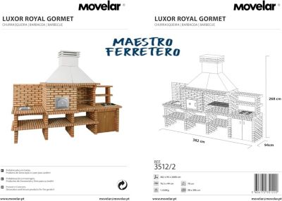 MOVELAR - Barbecue Préfabriqué à Bois et Charbon Luxor Royal Gourmet (Gris, Orange - 382x94x268 cm) REF : 3512/2 - Usage Extérieur