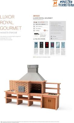 MOVELAR - Barbecue Préfabriqué à Bois et Charbon Luxor Royal Gourmet (Gris, Orange - 382x94x268 cm) REF : 3512/2 - Usage Extérieur