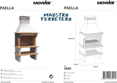 MOVELAR - Barbecue préfabriqué pour bois de chauffage et charbon de bois Paella (Gris, Orange - 120x80x255 cm) REF : 3490