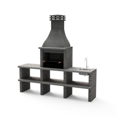 MOVELAR - Module pour Barbecue en Béton KHIVA PLUS avec 2 Étagères et Grille (Gris Foncé - 239x58x246 cm) M01028 - Extérieur