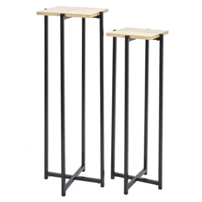 MOX - Duo de Sellettes Gigognes Industrielles Aspect Bois et Métal Noir