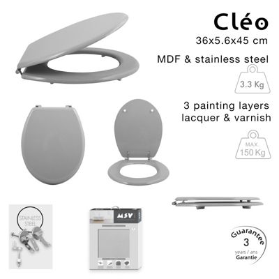 MSV Abattant Wc MDF Gris Argent
