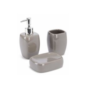 MSV Ensemble 3 accessoires de salle de bain Céramique CLASSIC Marron