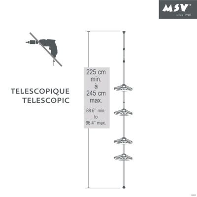 MSV Etagère de douche d'angle autoportée 125245cm Blanc telescopique  Sans perçage  4 tablettes