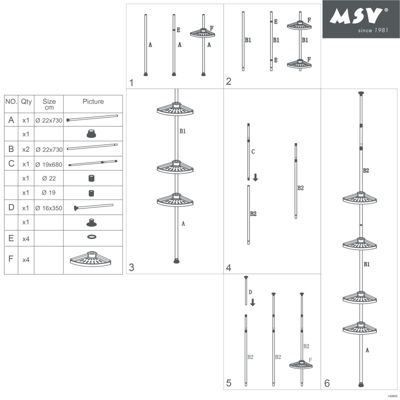 MSV Etagère de douche d'angle autoportée 125245cm Blanc telescopique  Sans perçage  4 tablettes