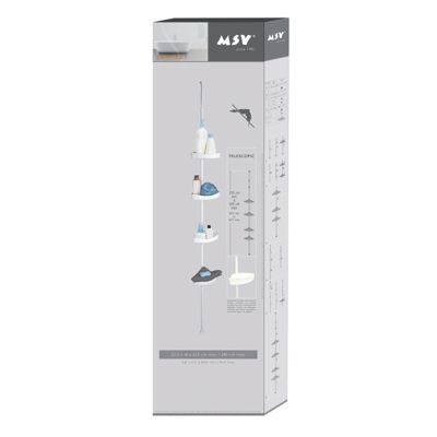 MSV Etagère de douche d'angle autoportée 125245cm Blanc telescopique  Sans perçage  4 tablettes