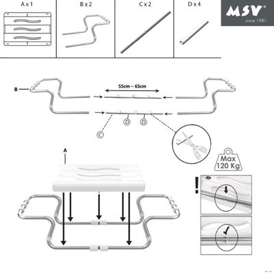 MSV Grand siège de baignoire extensible 5070cm Gris  Max 120kg