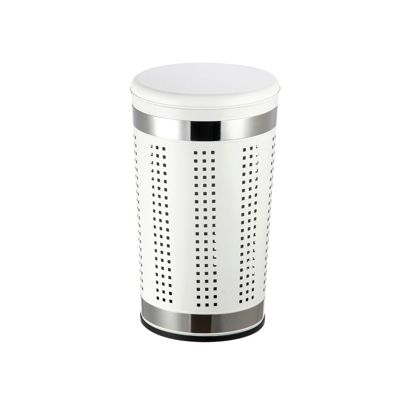 MSV Panier à  linge 46L avec couvercle coussin Inox Blanc