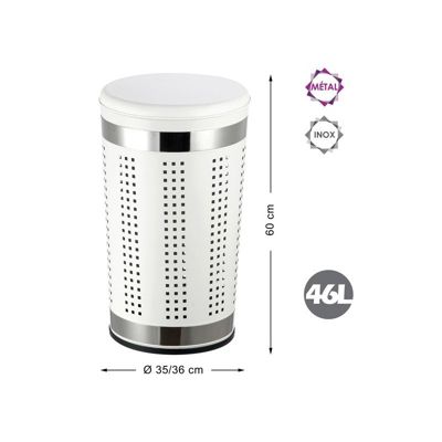 MSV Panier à  linge 46L avec couvercle coussin Inox Blanc