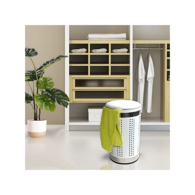 MSV Panier à  linge 46L avec couvercle coussin Inox Blanc