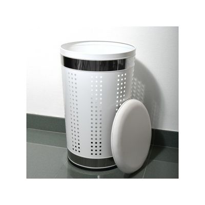 MSV Panier à  linge 46L avec couvercle coussin Inox Blanc