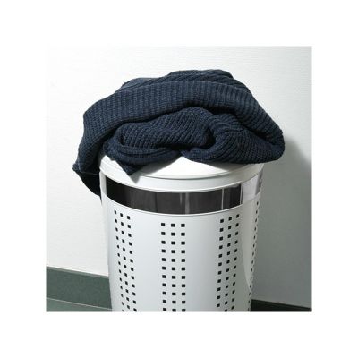 MSV Panier à  linge 46L avec couvercle coussin Inox Blanc