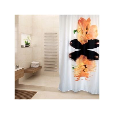 MSV Rideau de douche Polyester MANILA 180x200cm Motifs Orange  Blanc  Anneaux inclus