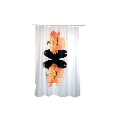 MSV Rideau de douche Polyester MANILA 180x200cm Motifs Orange  Blanc  Anneaux inclus