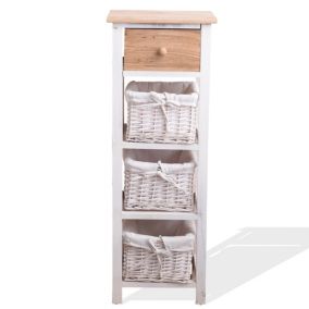 Mueble d'appoint Commode 4 Tiroirs Bois Osier Blanc Beige 85x31x27 Rebecca Mobili
