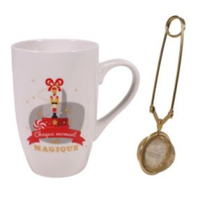 Mug avec Infuseur "Noël" 30cl Blanc & Or