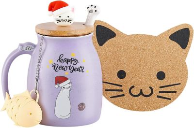 SPOTTED DOG GIFT COMPANY Lot de 4 Tasse Chat en Céramique, Mug Chat Drôle, Tasse à Café Thé 380ml – Idée Cadeau Femme Original Anniversaire – Cadeau Amoureux des Chats