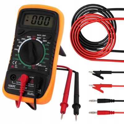 Multimètre Numérique XL830L avec Câbles Crocodile 100 cm - 1000V 15A, LCD Rétroéclairé, Test Électronique