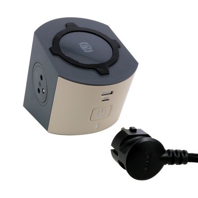 Multiprise 2 prises + 2 chargeurs induction Qi USB-A et C Legrand Taupe et gris 2 m