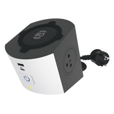 Multiprise 2 prises 2 pôles+terre + 2 chargeurs induction Qi USB-A et C Legrand blanc et gris 2 m