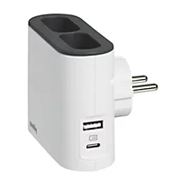 Multiprise 2 prises 2P + 2 chargeurs USB-A et C Legrand blanc et gris
