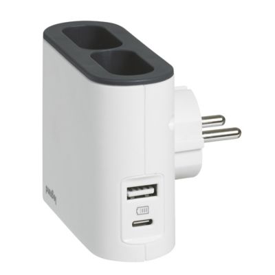 Multiprise et distributeur CEE Inkax Multiprise 2 prises plus 4 ports USB  24A Câble 2m Antistatique Blanc