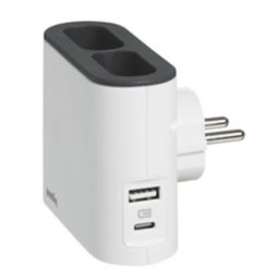 Multiprise 2 prises 2P + 2 chargeurs USB-A et C Legrand blanc et gris