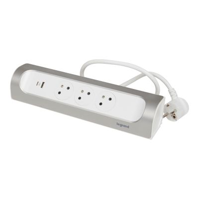 Multiprise 3 prises + 1 x USB-A + 1 x USB-C Legrand blanc et aluminium 1 m