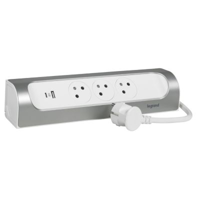 Multiprise 3 prises + 1 x USB-A + 1 x USB-C Legrand blanc et aluminium 1 m