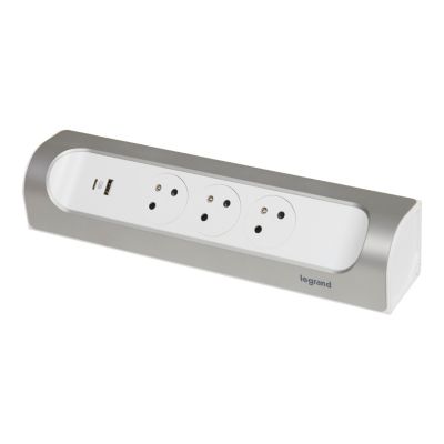 Multiprise 3 prises + 1 x USB-A + 1 x USB-C Legrand blanc et aluminium
