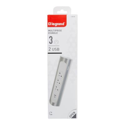 Multiprise 3 prises + 1 x USB-A + 1 x USB-C Legrand blanc et aluminium