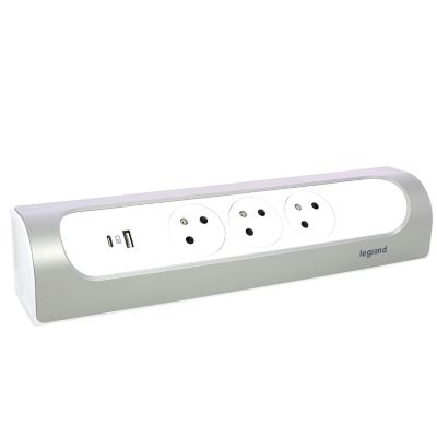 Multiprise 3 prises + 1 x USB-A + 1 x USB-C Legrand blanc et aluminium